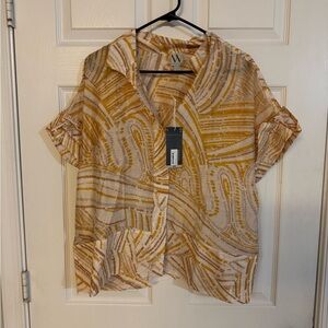 Yellow and White Patterned Button-Up Shirt